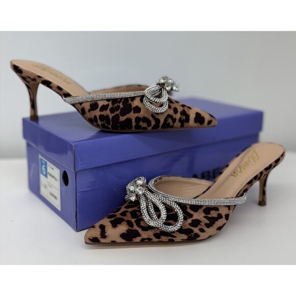 LILIANA / Romantic-1 Leopard Print / Pointed Toe Mules With Rhinestone Bow Embel - Picture 9 of 9